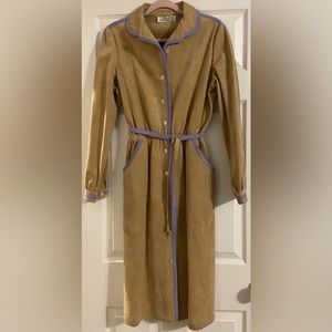 Mollie Parnis Skinny Ultra Suede VTG Tan FALL Dress Pocket Soft Size 14